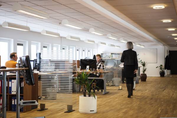 Ljus kontor med flera anställda där IT-driften fungerar tack vare företaget har bytt till molndrift.